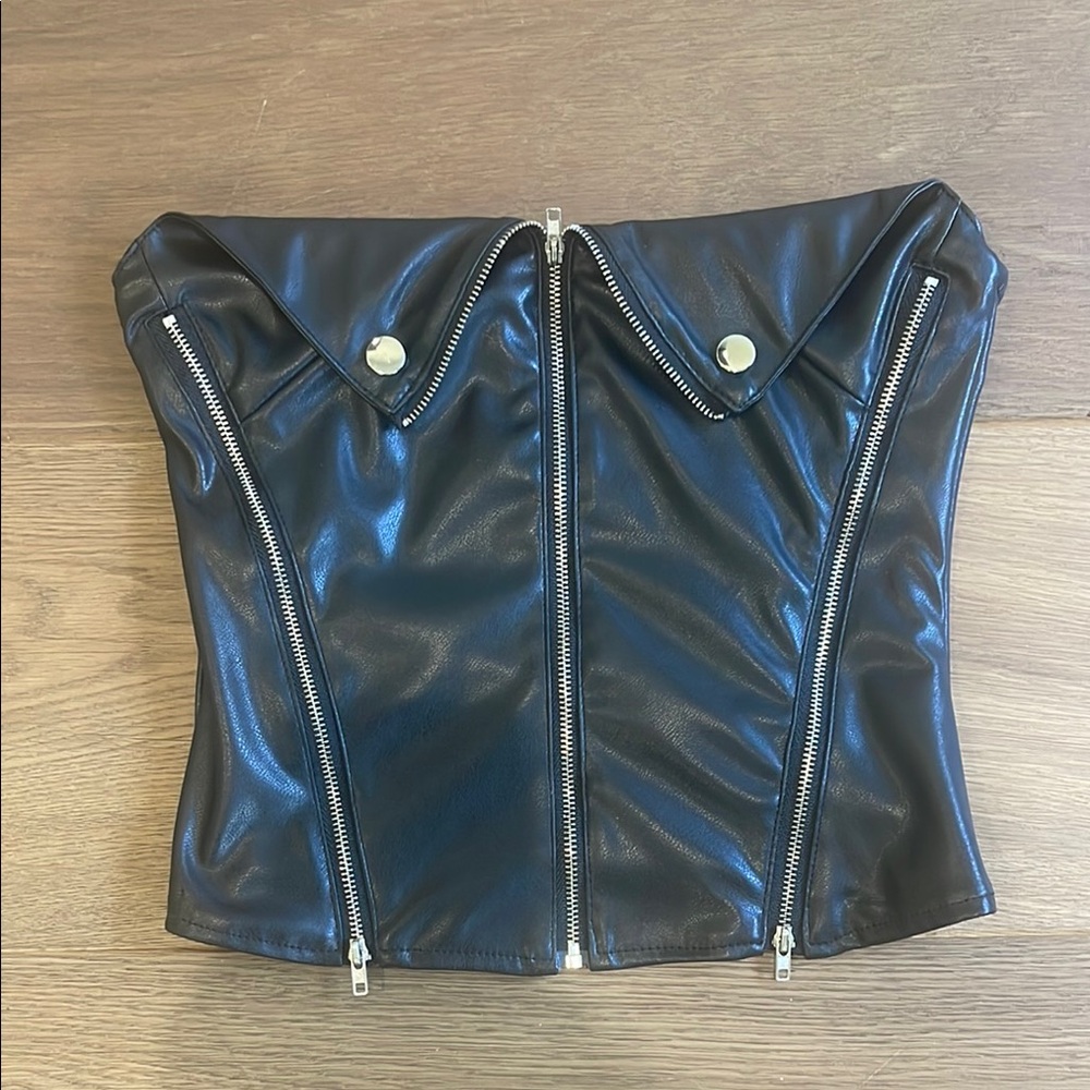 Edikted Black Faux Leather Zippered Top